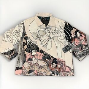 Rebel Vengeance AOP Tapestry Japanese Samurai Skull Jacket Statement Medium L